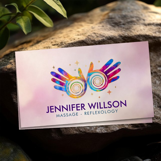 Colourful Healing Hands Energy Spiral Appointment  Business Card (Creator Uploaded)