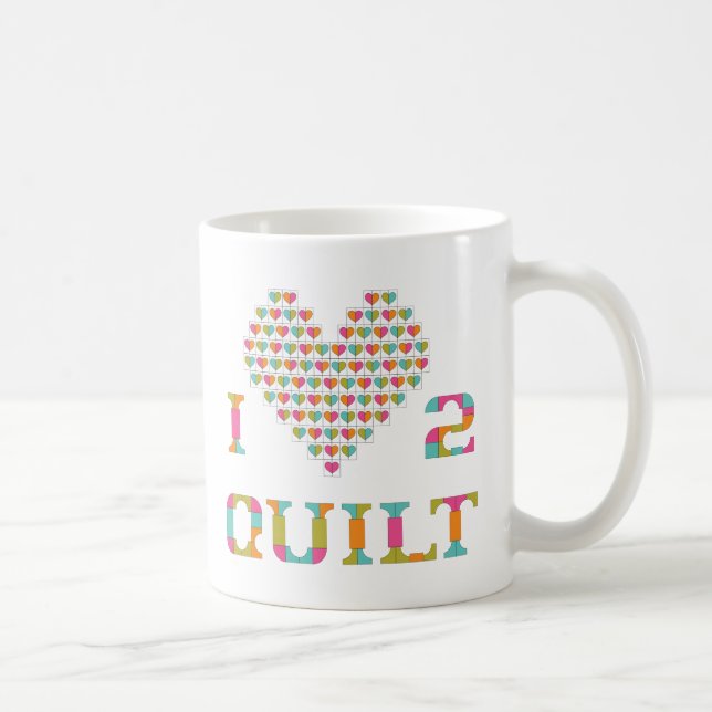Colourful Heart and Typography Quilt Pattern Coffee Mug (Right)