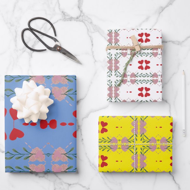 Colourful Heart Anniversary Wrapping Paper-Set of  Wrapping Paper Sheet (Front)