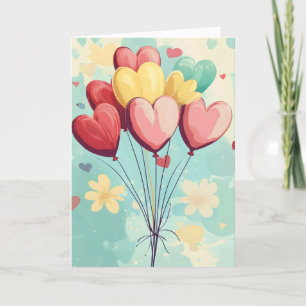 Colourful Heart Balloons Cute Holiday Card