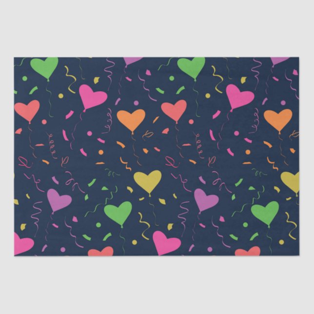 Colourful Heart Balloons with Confetti Pattern  Tissue Paper (Front)