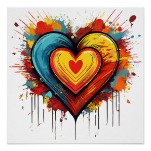 Colourful Heart Explosion Bold and Playful Pop Art Poster