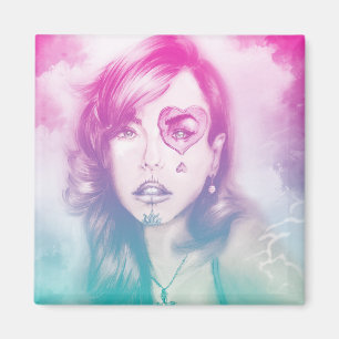 Colourful heart eye girl Square Magnet - Rainbow