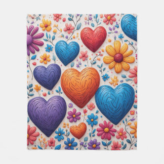 Colourful Heart Fleece Blanket