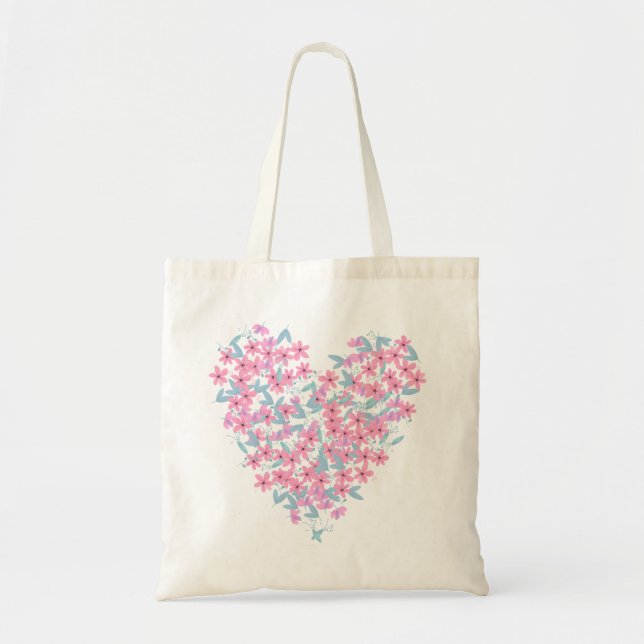 Colourful heart flowers tote bag (Front)
