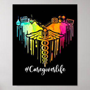 Colourful Heart Nursing symbol Caduceus Caregiver Poster