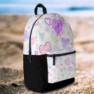 Colourful Heart Pattern and Initial Letter Monogra Printed Backpack