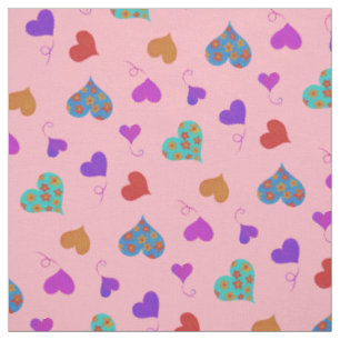 Colourful Heart Pattern - Cute Cheerful Girly Pink Fabric