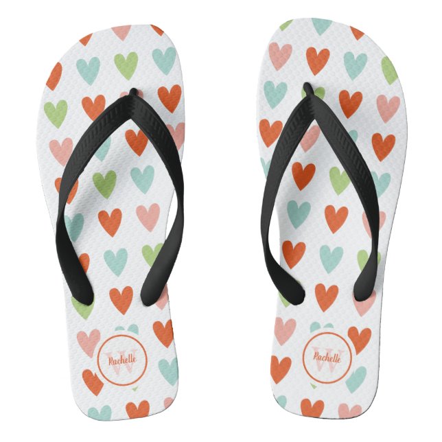 Colourful Heart Pattern Pair of Flip Flops (Footbed)