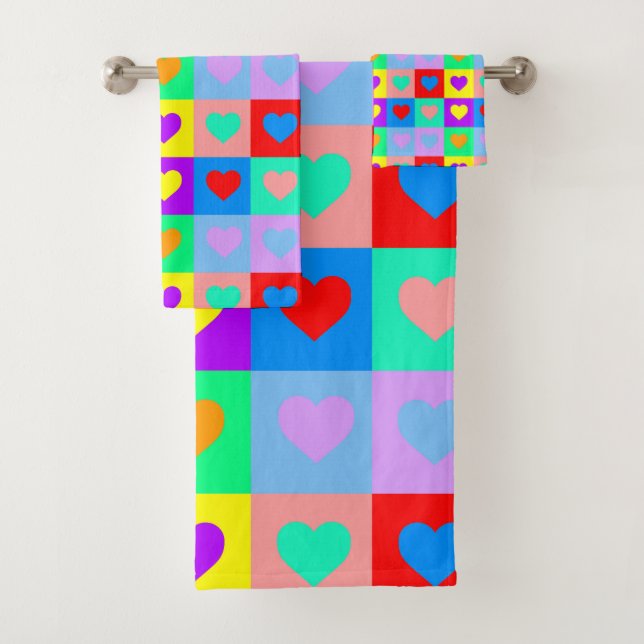 Colourful Heart Pattern Pop Art  Bath Towel Set (Insitu)