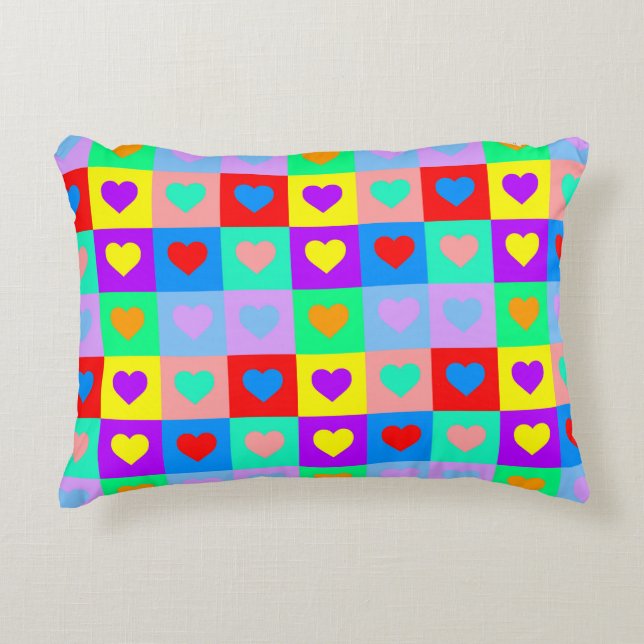 Colourful Heart Pattern Pop Art  Decorative Cushion (Front)