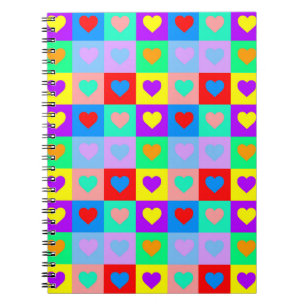 Colourful Heart Pattern Pop Art Notebook