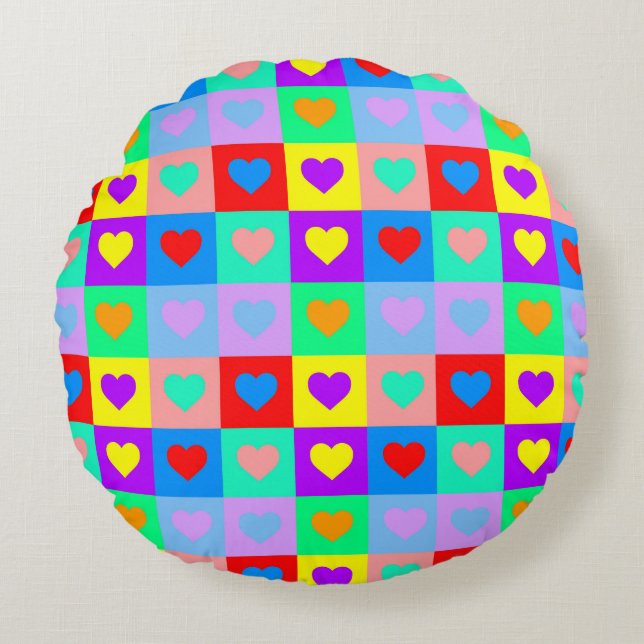 Colourful Heart Pattern Pop Art  Round Cushion (Front)