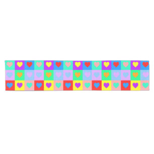 Colourful Heart Pattern Pop Art Short Table Runner