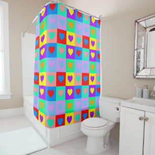 Colourful Heart Pattern Pop Art Shower Curtain