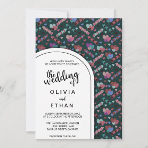 Colourful heart pattern romantic Wedding Invitatio Invitation