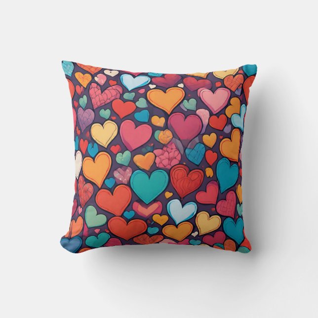 Colourful heart pattern Throw Pillow (Front)