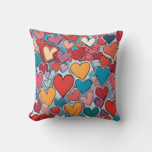 Colourful heart pattern Throw Pillow