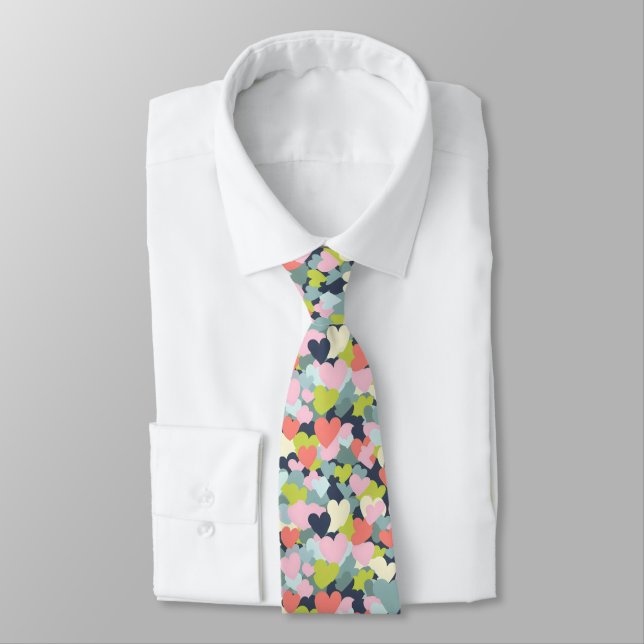 Colourful Heart Pattern Tie (Tied)