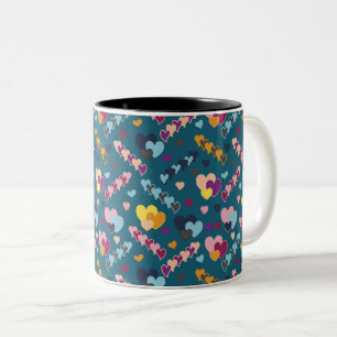 Colourful Heart Pattern Two-Tone Coffee Mug