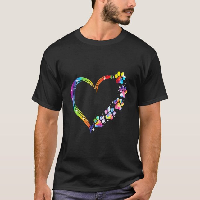 Colourful Heart Paw Print Dog T-Shirt (Front)