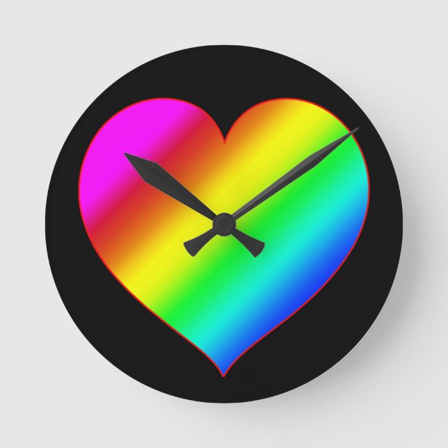 Colourful Heart Rainbow Love Bright Colour Round Clock (Front)