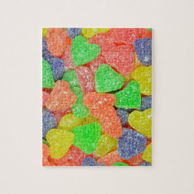 Colourful heart shaped candy jigsaw puzzle (Vertical)