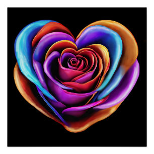 Colourful Heart Shaped Rose- Poster