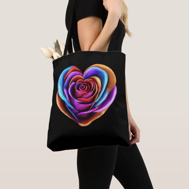 Colourful Heart Shaped Rose-Valentine's Day  Tote Bag (Close Up)