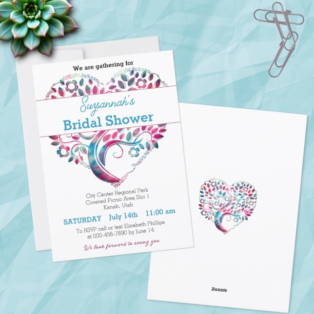 Colourful Heart Shaped Tree Bridal Shower Template (invitation template front and back)