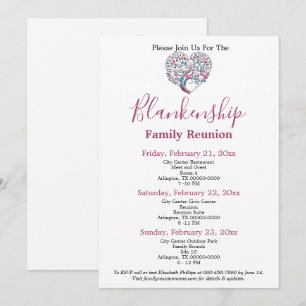 Colourful Heart Shaped Tree Family Reunion Templat Invitation