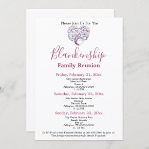 Colourful Heart Shaped Tree Family Reunion Templat Invitation