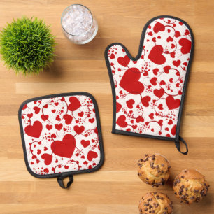 Colourful heart shapes pattern 2 oven mitt & pot holder set