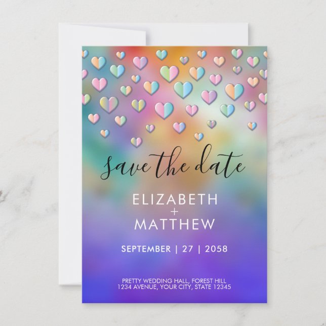 Colourful Heart Speckles Design Invitation (Front)