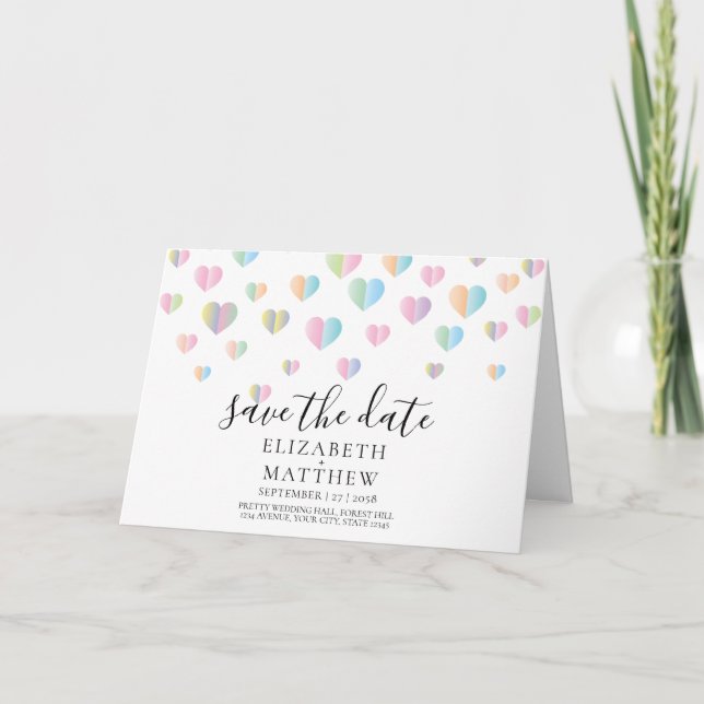 Colourful Heart Speckles Save the Date Design Invitation (Front)