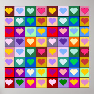 Colourful Heart Squares Poster