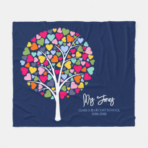 Colourful Heart Tree Design for Teacher Fleece Blanket