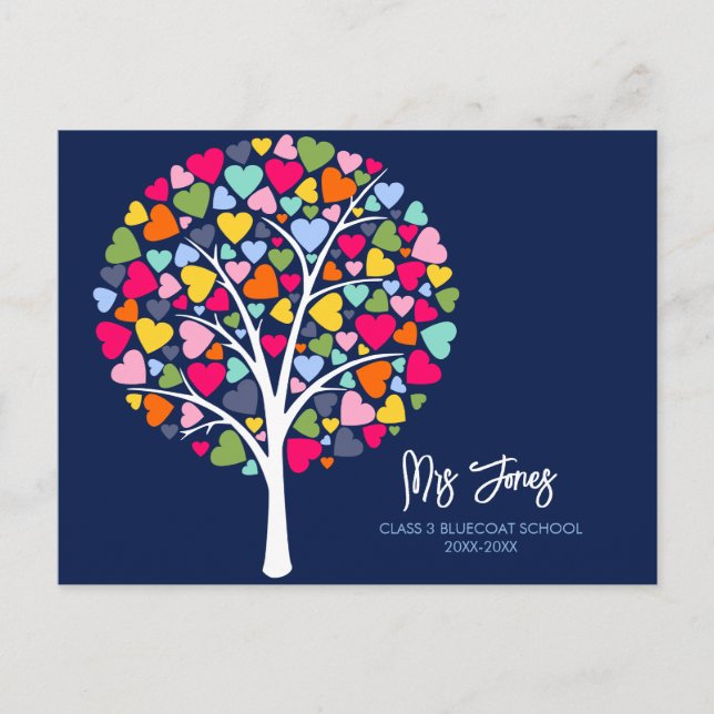 Colourful Heart Tree Design for Teacher Postcard (Front)
