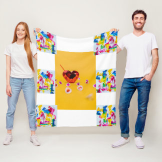 Colourful Heartbeat" Artistic Throw Fleece Blanket