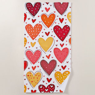 Colourful Heartfelt Love Pattern Design Beach Towel