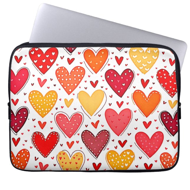 Colourful Heartfelt Love Pattern Design Laptop Sleeve (Front)