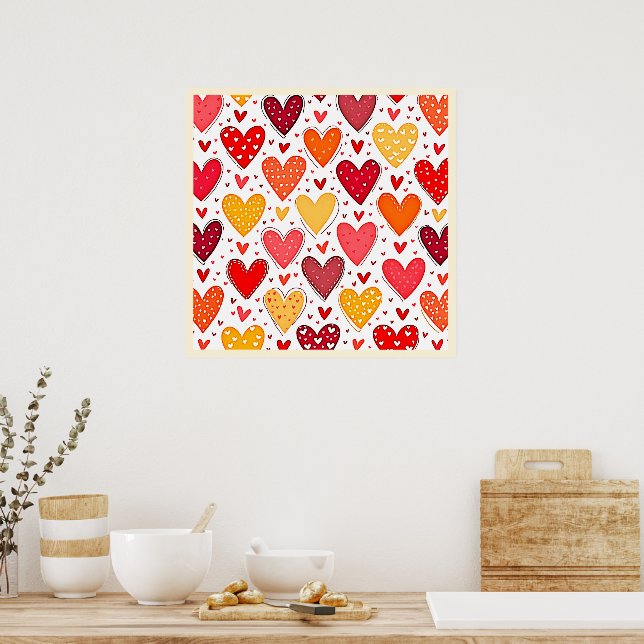 Colourful Heartfelt Love Pattern Design Poster (Kitchen)