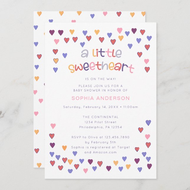 Colourful Hearts A Little Sweetheart Baby Shower Invitation (Front/Back)