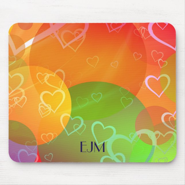 Colourful Hearts and Balloons Abstract Design Mouse Pad (Front)
