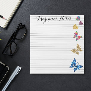 Colourful hearts and butterflies background, notepad