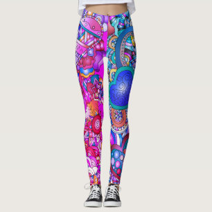 Colourful Hearts and Flowers Abstract Art Leggings