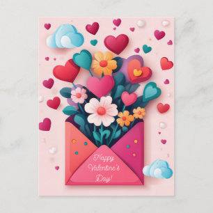 Colourful Hearts and Flowers Valentine's Greeting Postcard
