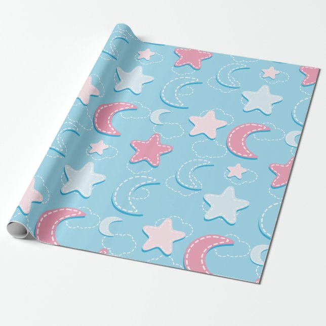 Colourful Hearts And Stars Patch 3D Wrapping Paper (Unrolled)