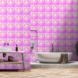 Colourful Hearts Art Pink Yellow Elegant Pattern Wallpaper