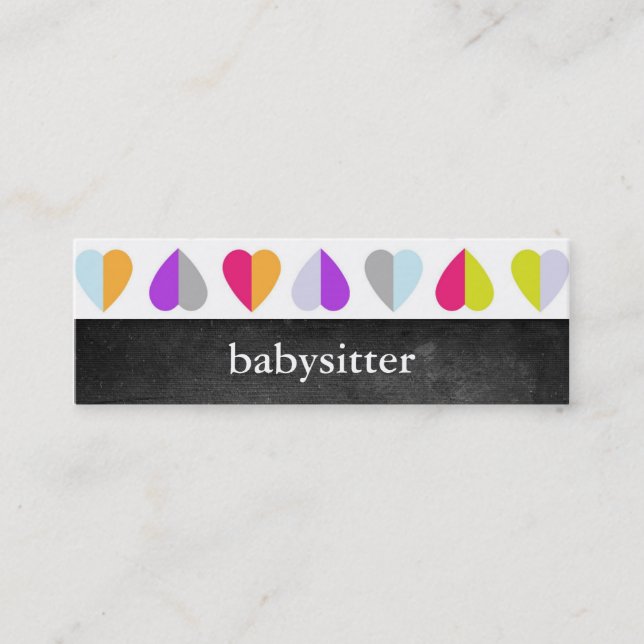 Colourful Hearts Babysitter Skinny Biz Cards (Front)